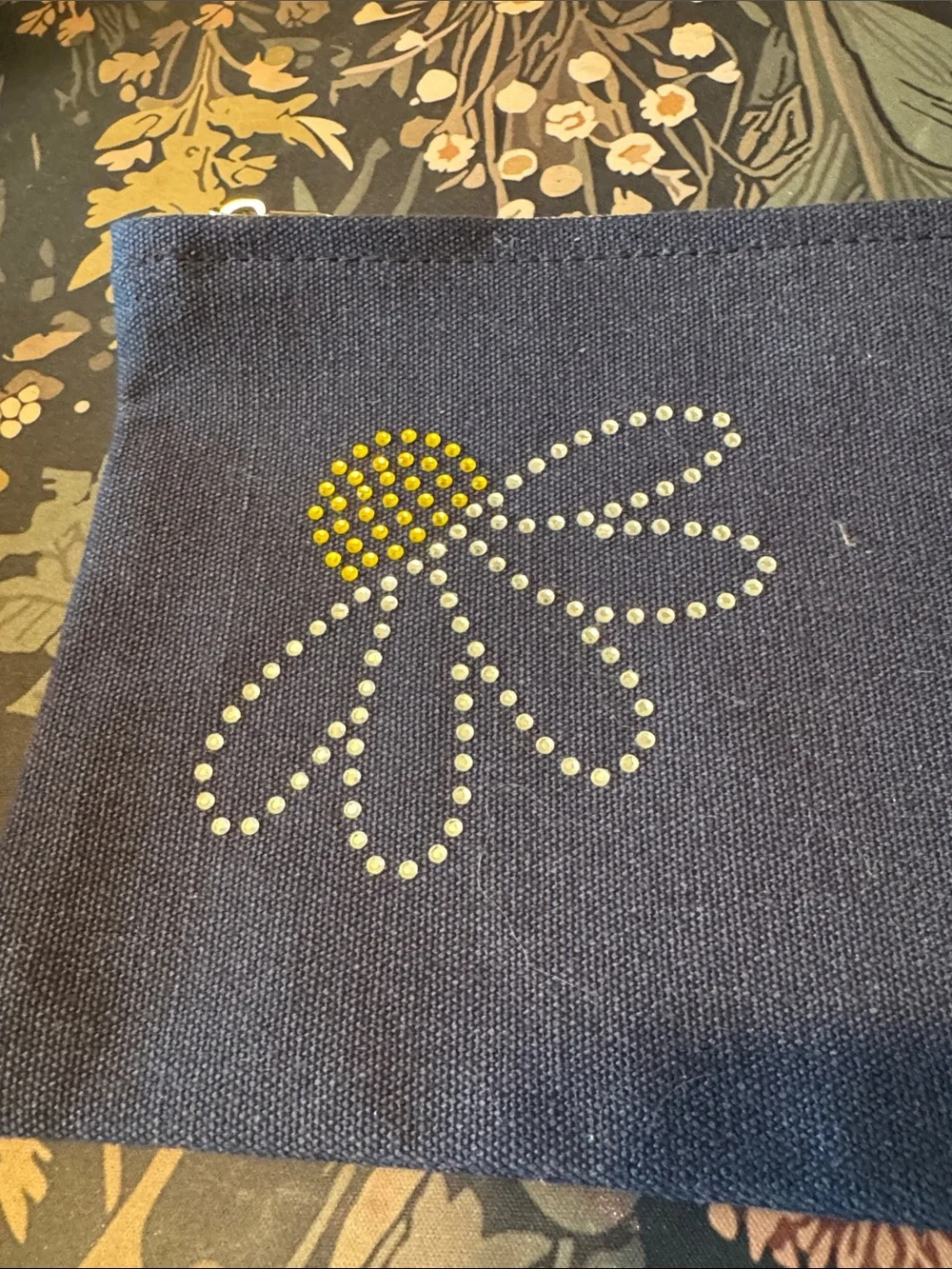 Navy Daisy Wristlet Pouch with Stud Detail